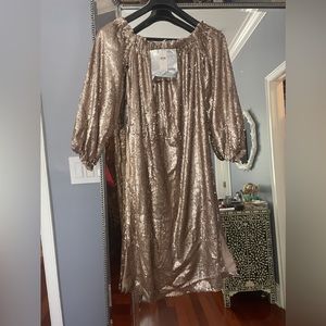 Anthropologie sequin champagne off the shoulder dress with tags
